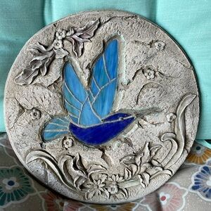 Rare Vintage Blue Hummingbird 12” Stained Glass Garden Stepping Stone